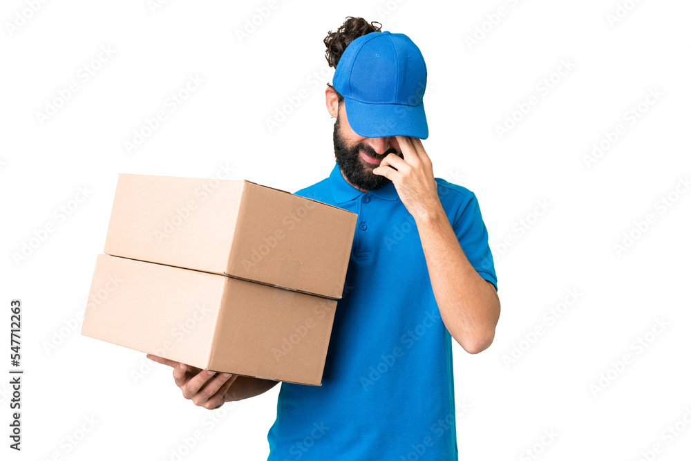 Delivery caucasian man over isolated chroma key background laughing Delivery caucasian man over isolated chroma key background laughing