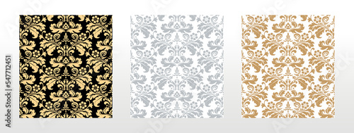 Wallpapers in the style of Baroque. Seamless vector backgrounds. Set of colored floral ornaments. Graphic patterns for fabric, wallpaper, packaging. Ornate Damask flower ornaments