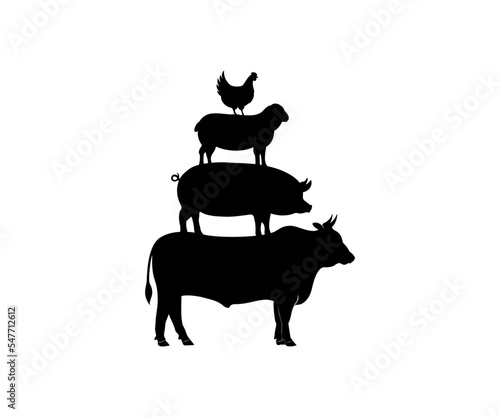 Cow, Pig, Lamb, and Chicken Stencil on each other vector template