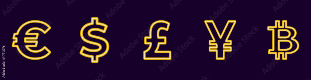 Golden currency symbols Money design Gold coin icon Vector illustration Isolated on dark background Golden currency symbols Money design Gold coin icon Vector illustration Isolated on dark background