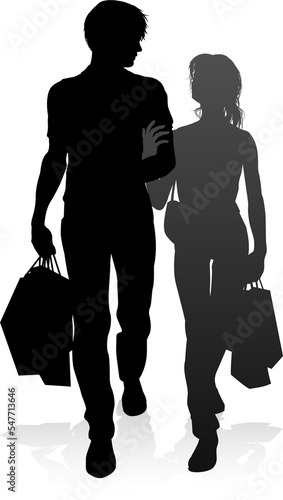 Young Couple Shopping Silhouettes photo