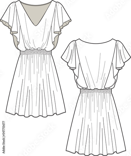 GIRLS AND WOMEN WEAR DRESS FLAT DESIGN SKETCH VECTOR