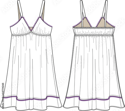 WOMEN BABY DOLL LACE TRIM NIGHT WEAR DRESS MAXI VECTOR