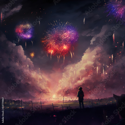 Beautiful festive fireworks. AI render.