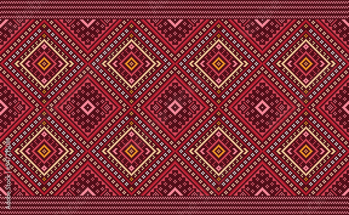 Embroidery ethnic pattern, Vector Geometric Nordic background, Cross stitch native beautiful style