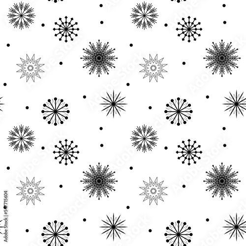 Snowflakes seamless pattern in black and white. Christmas background  pattern. Vector design  packaging.