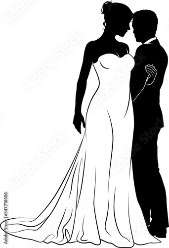 Bride And Groom Couple Wedding Dress Silhouettes photo