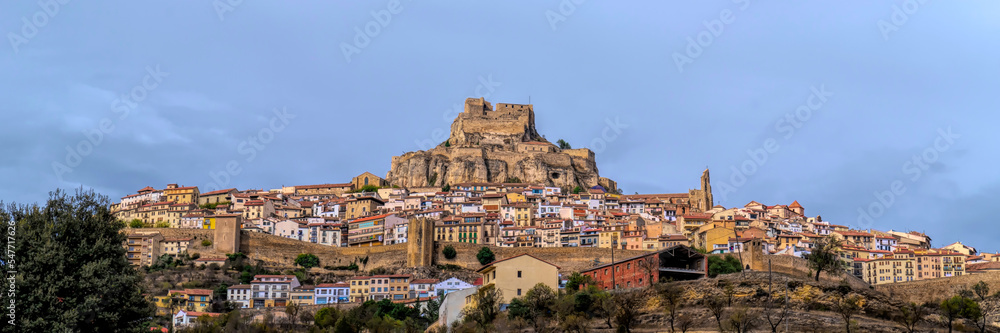 Morella castle Spain medieval fortification in walled town panoramic view