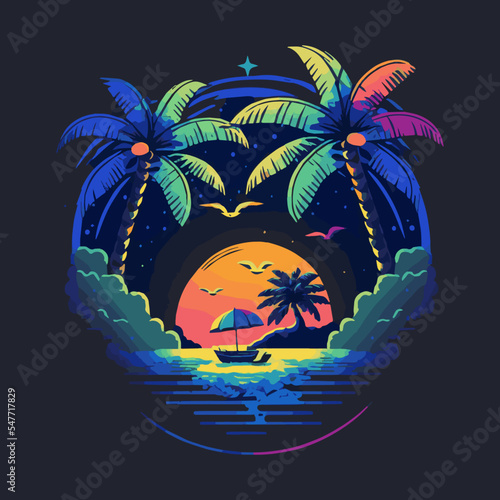 Tropical Island Beach Logo Vintage Surf Badge Illustration
