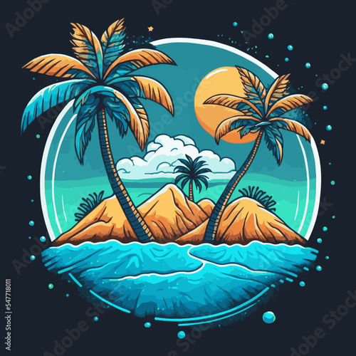 Tropical Island Beach Logo Vintage Surf Badge Illustration