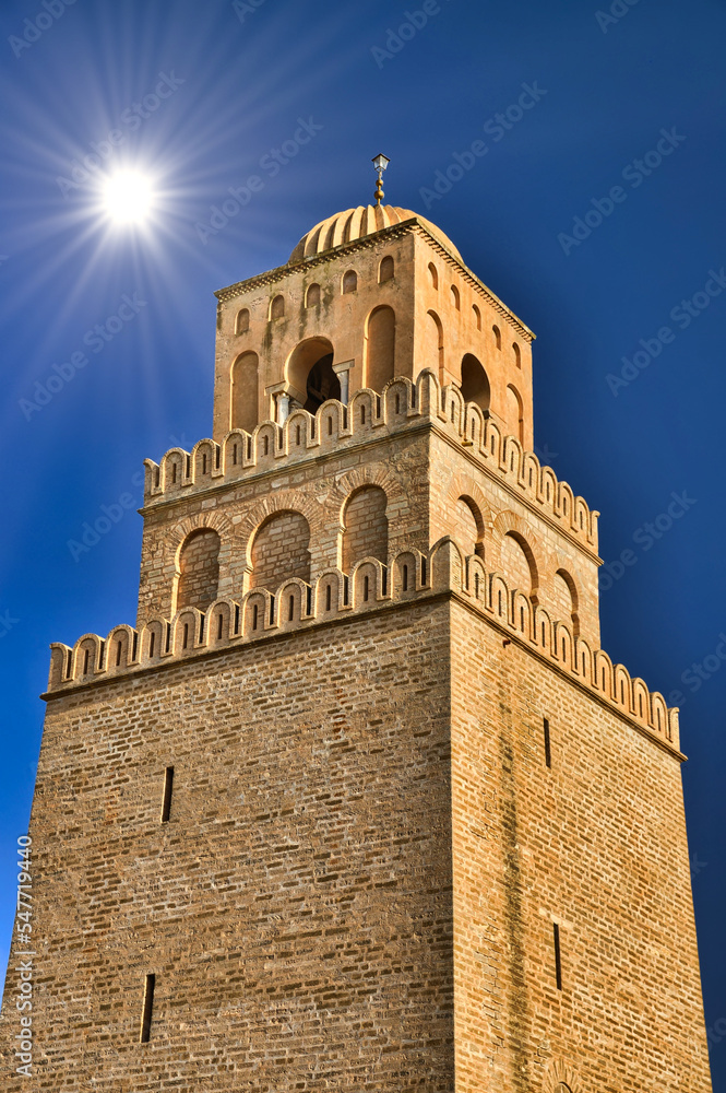 Fototapeta premium Ancient Great Mosque, Kairouan, Sahara Desert, Tunisia, Africa,