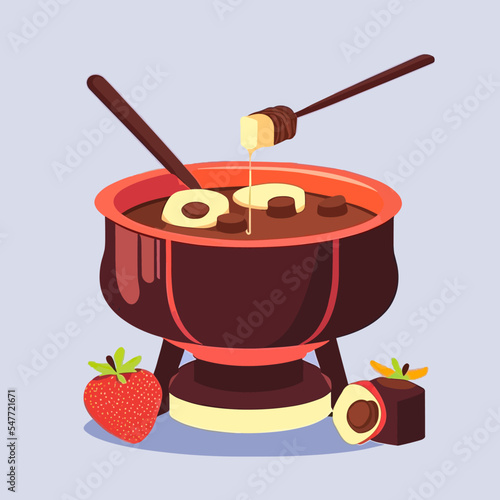 Vector illustration of delicious chocolate fondue