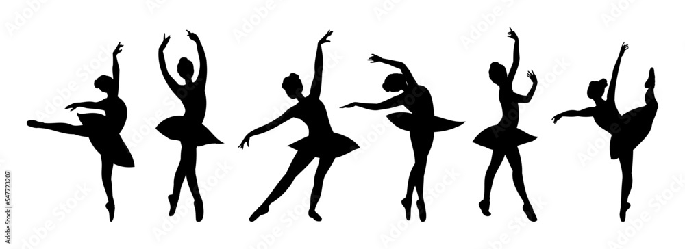 Silhouette of Ballerina Dancing Ballet isolated on white. Girl, Woman Classic Choreography dancer