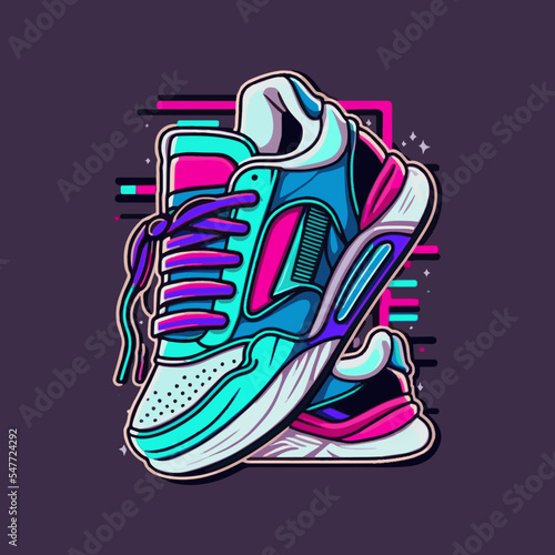 Logo Illustration of vintage Sneakers Shoes in retro style