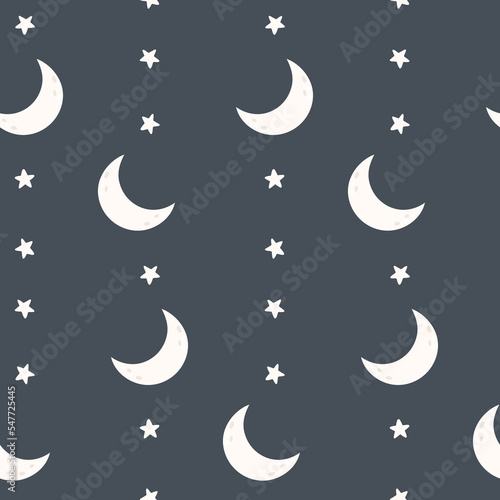 Crescent moon and stars seamless pattern