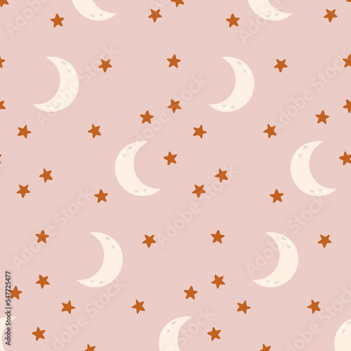 Crescent moon and stars  seamless pattern