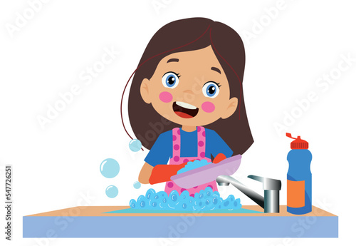 cute happy boy washing dishes