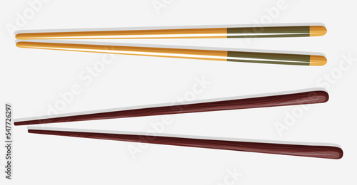 Vector illustration of traditional wooden chopsticks isolated on white.