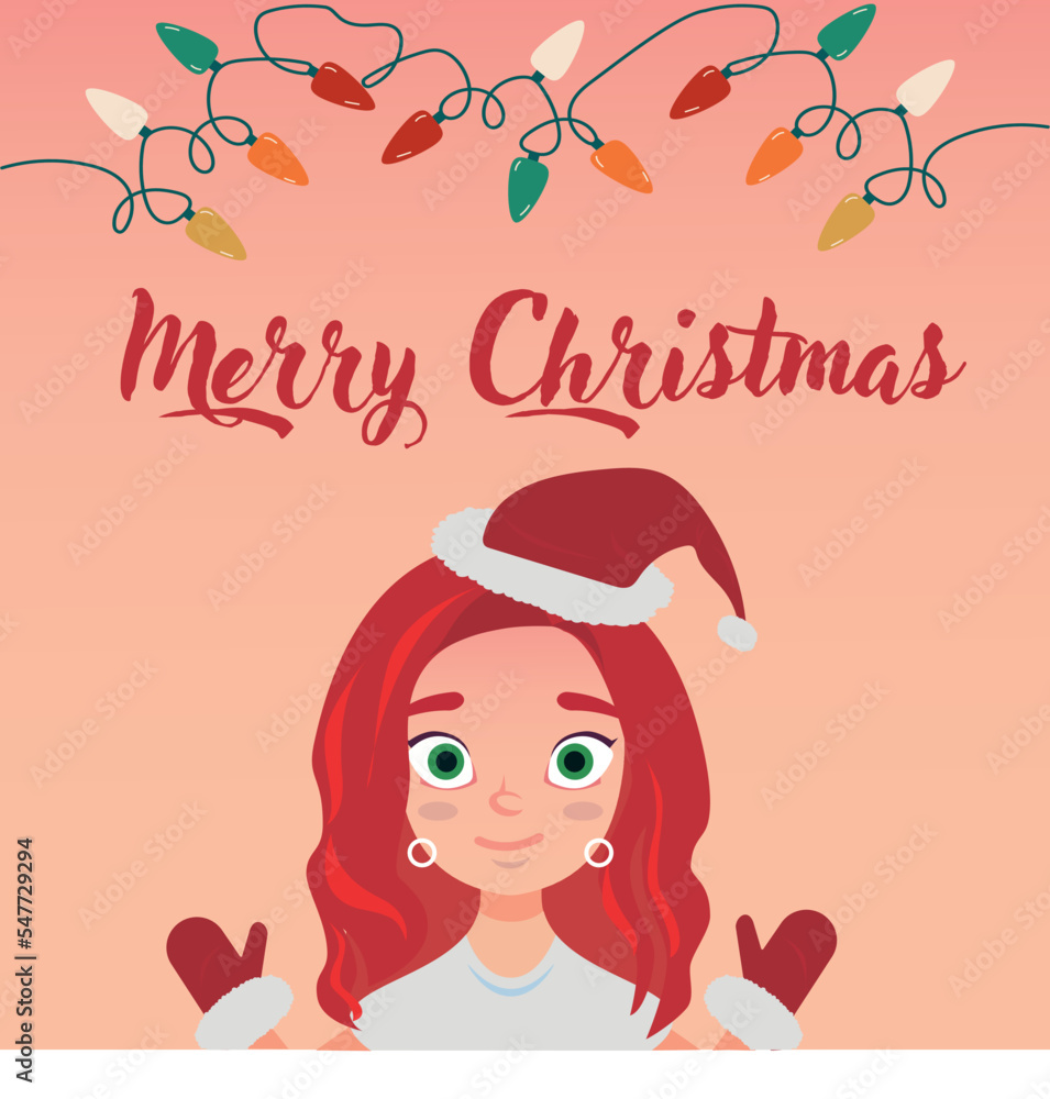 Christmas card with girl illustration Christmas card with girl illustration