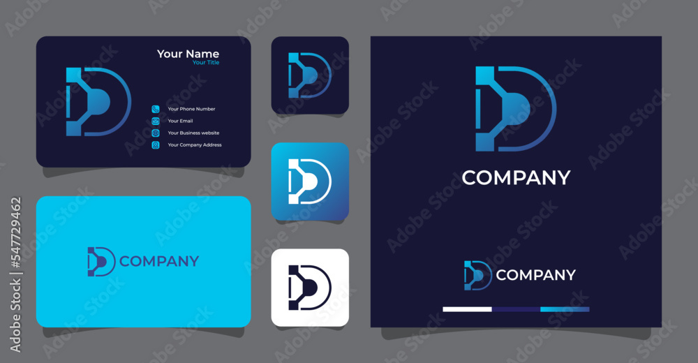 Fototapeta premium Letter D and technology logo with business card template premium vector
