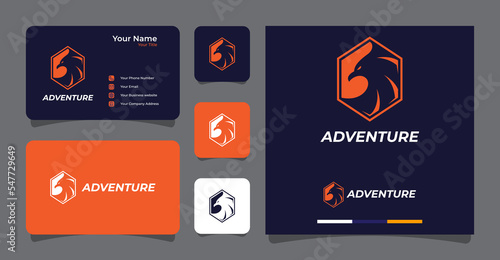 hexagonal shape incorporated with eagle head logo and business card template premium vector

