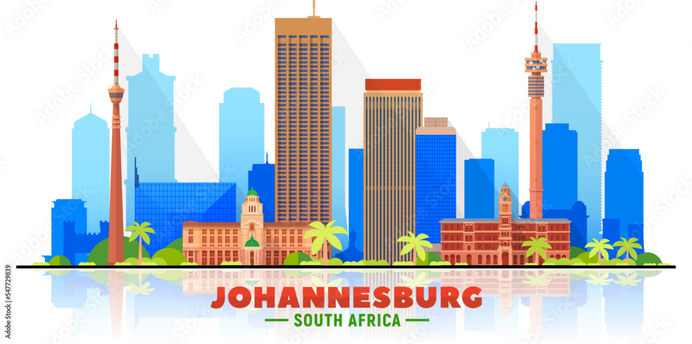 Fototapeta premium Johannesburg, ( South Africa ) city skyline vector illustration white background. Business travel and tourism concept with modern buildings. Image for presentation, banner, and website.