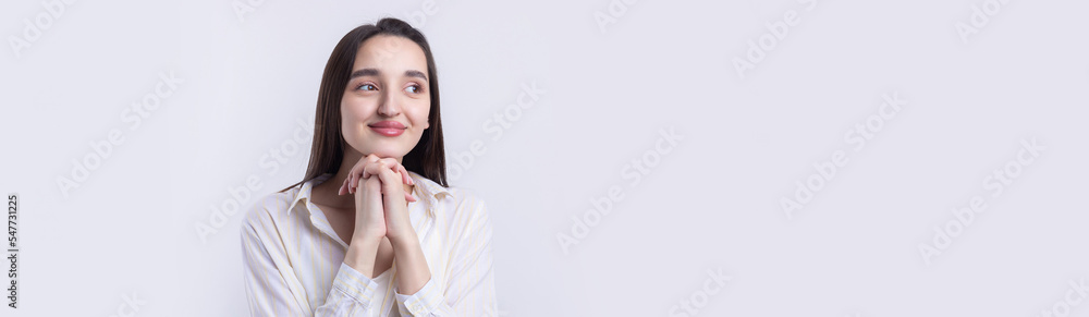 Portrait of a beautiful young woman thinking, isolated on white background Portrait of a beautiful young woman thinking, isolated on white background