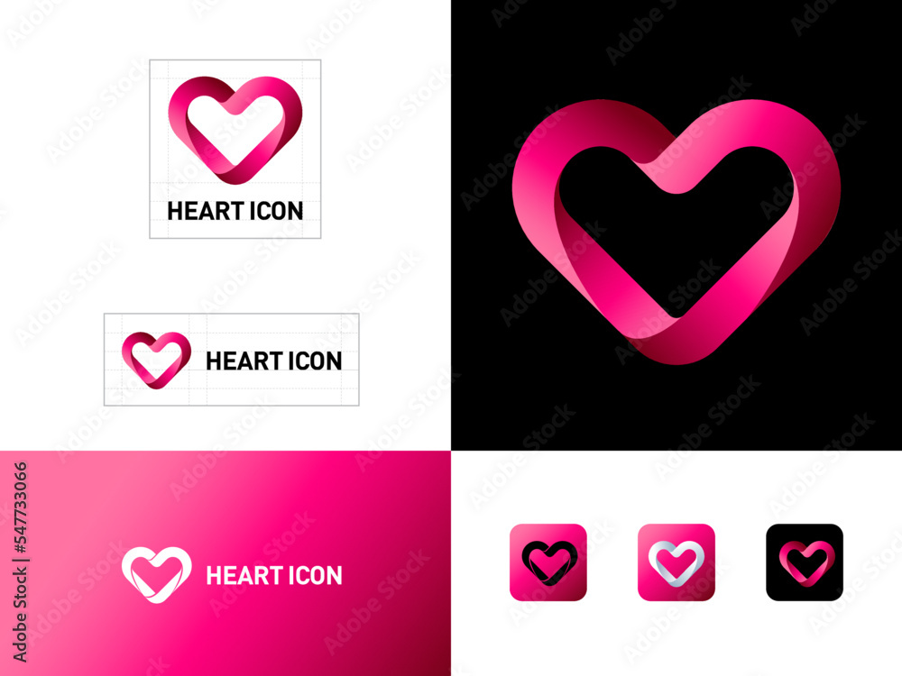 Heart icon. Love symbol consists of silk pink ribbons. Love forever icon. Identity, corporate style. Heart icon. Love symbol consists of silk pink ribbons. Love forever icon. Identity, corporate style.