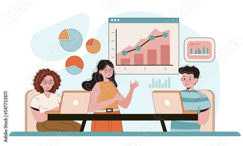 Expert concept. Professional business adviser provides solutions for business. Expertise and corporate consultancy. Idea of strategy management and troubleshooting. Flat vector illustration