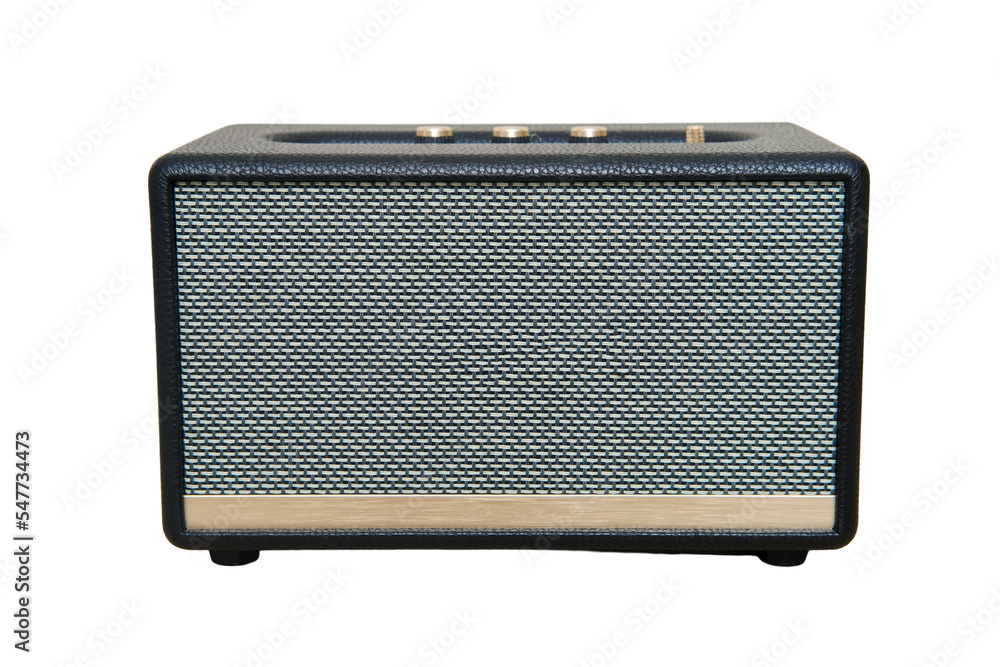 Acoustic music speaker in retro style, isolated on a white background. Vintage sound column in an old design Acoustic music speaker in retro style, isolated on a white background. Vintage sound column in an old design