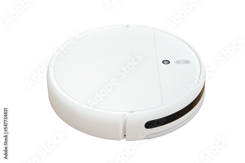 White robot vacuum cleaner, isolated on a white background. photo