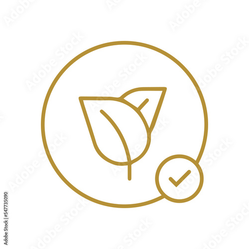 Nature Friendly Approved Gold Leaf Check Mark Circle Organic Premium Green Isolated Plant Line Icon (ID: 547735090)