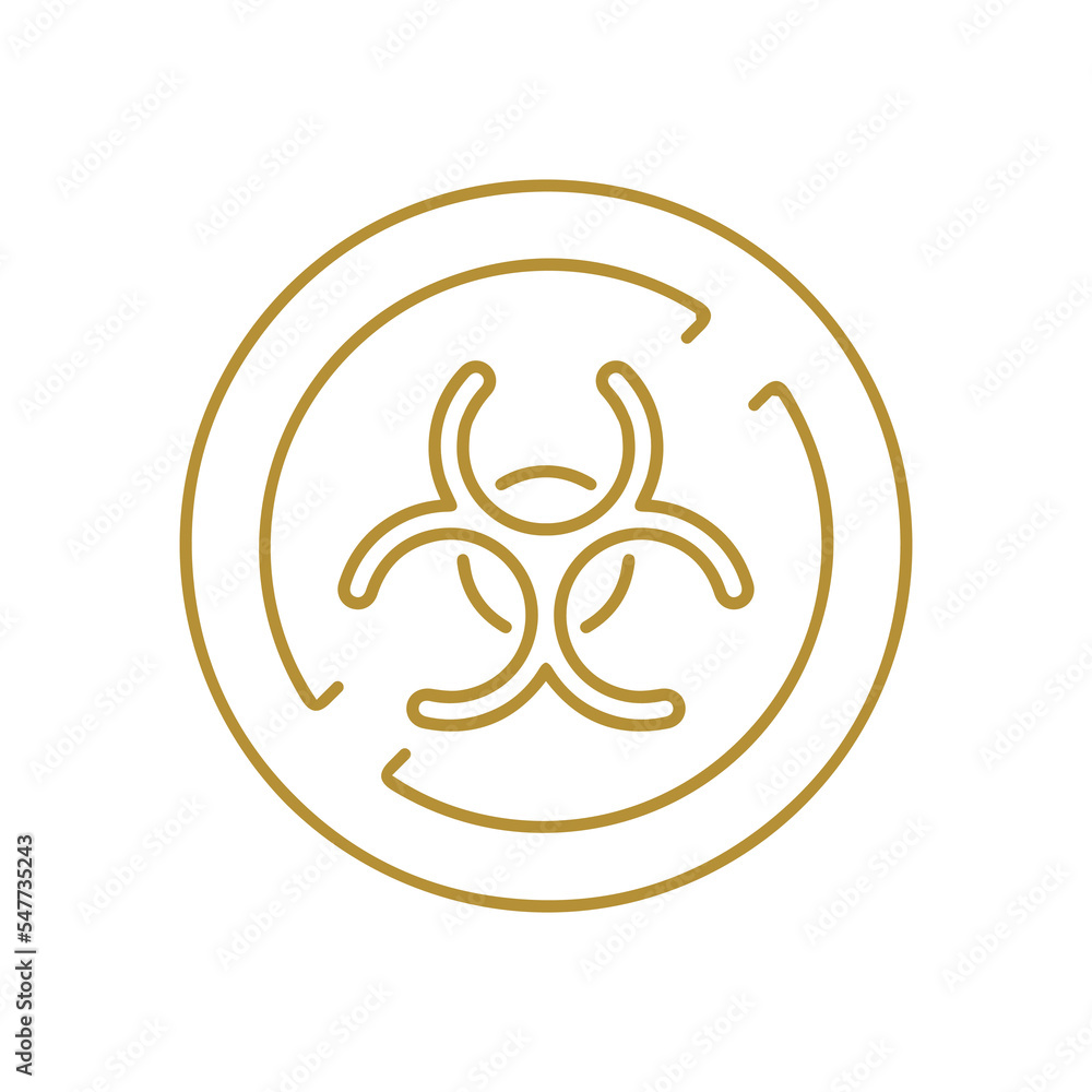 Nuclear Radioactive Toxic Atom Radiation Decay Alert Atomic Power Toxin Biological Threat Gold Line Icon