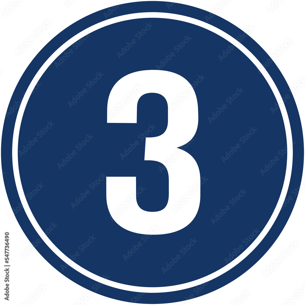 A circular sign indicating number 3. number three A circular sign indicating number 3. number three