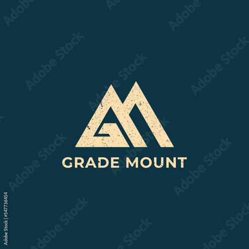 Abstract initial letter GM or MG logo in white color isolated in dark blue background applied for outdoor and sports gear marketplace logo also suitable for the brands or companies