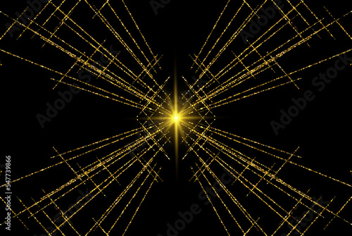 Gold dust in the form of a lattice with sparkles on a black background