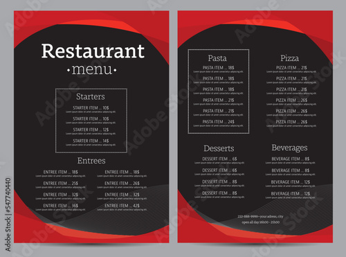 Restaurant menu modern design layout