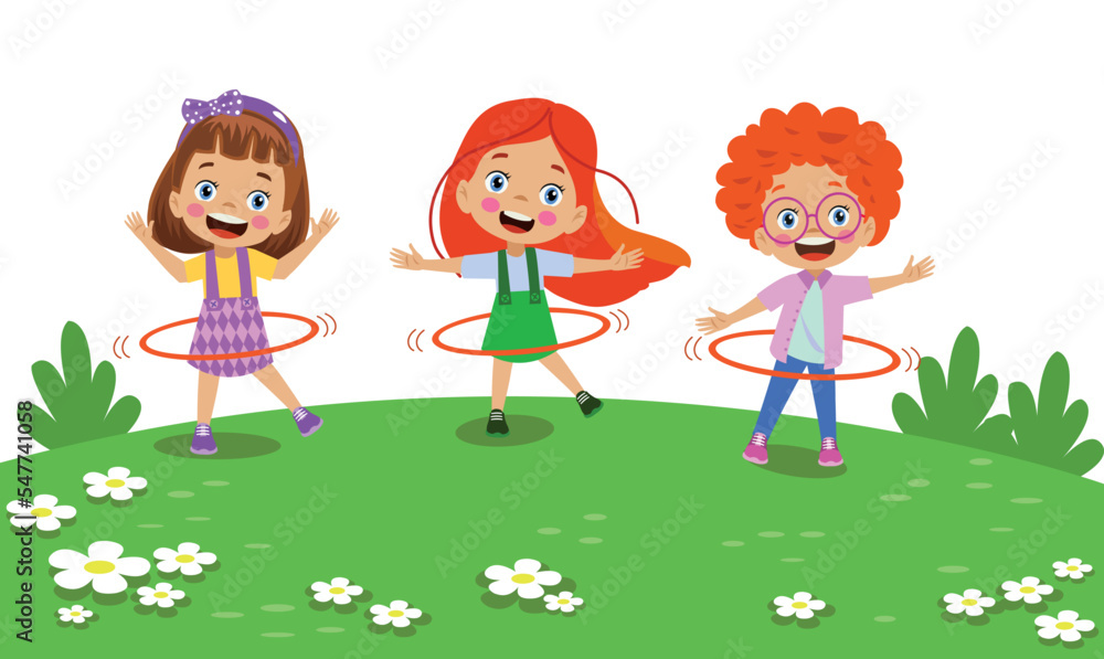 cute happy kids spinning hoop