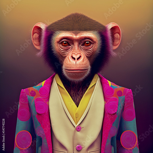 Monkey with Pink Highlights Wearing Pink and Turquoise Blazer
