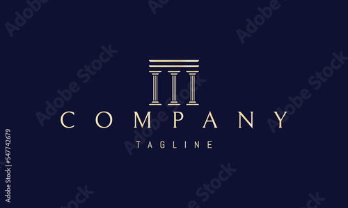 Vector golden logo on which an abstract image of three ancient Greek columns.