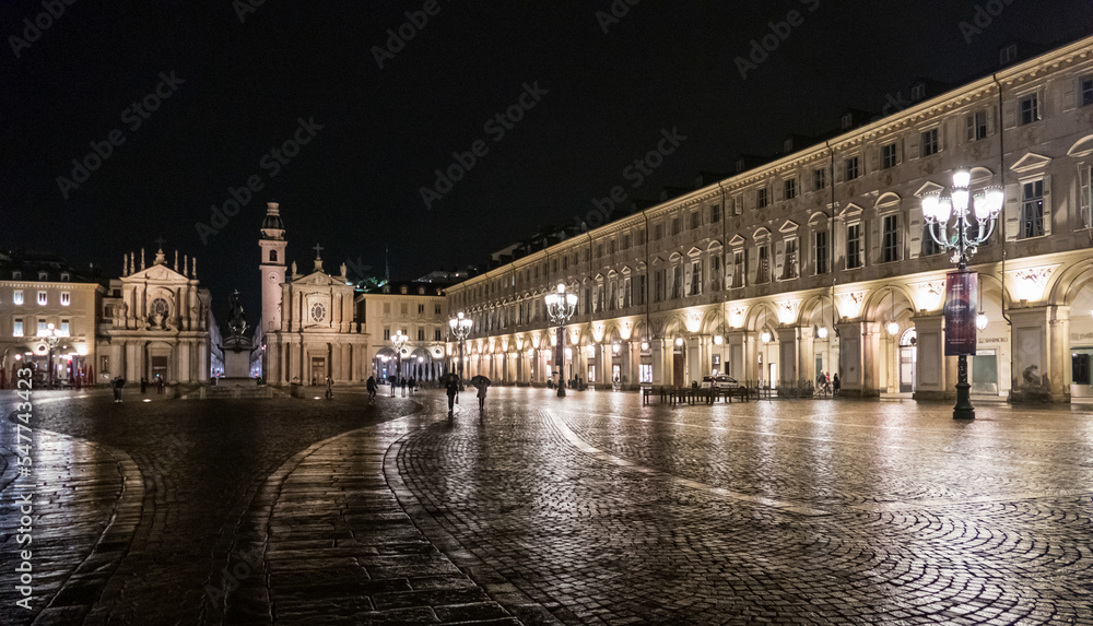 The beautiful San Carlo Square illuminated at night