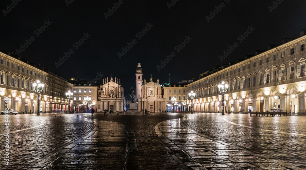 The beautiful San Carlo Square illuminated at night