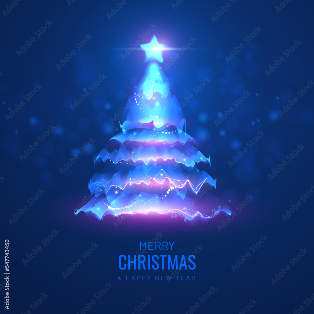 Tree light effect for christmas gritting card.. Digital tree for