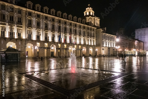 The beautiful Castle Square in Turin illuminated at night