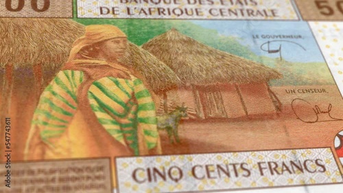 Cameroon Central African CFA Franc 500 Banknotes, Five Hundred Central African CFA Franc, Close-up and macro view of the Central African CFA Franc, Tracking and Dolly Shots 500 Central African CFA