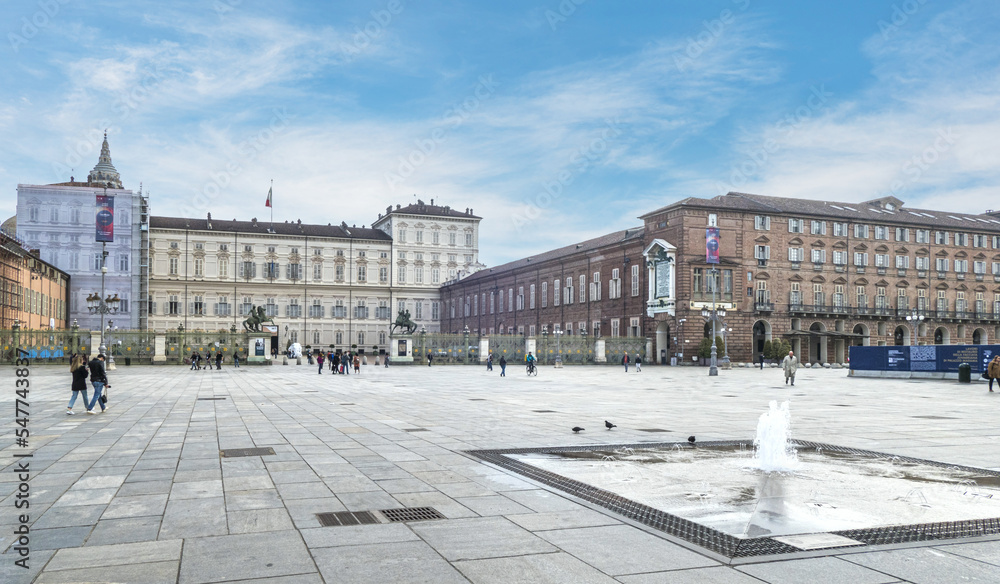 The beautiful Castle Square in Turin with the Royal Palace