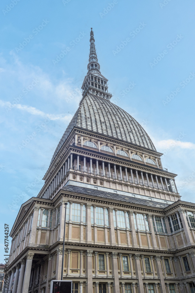 The beautiful Mole Antonelliana in Turin agains a blue sky