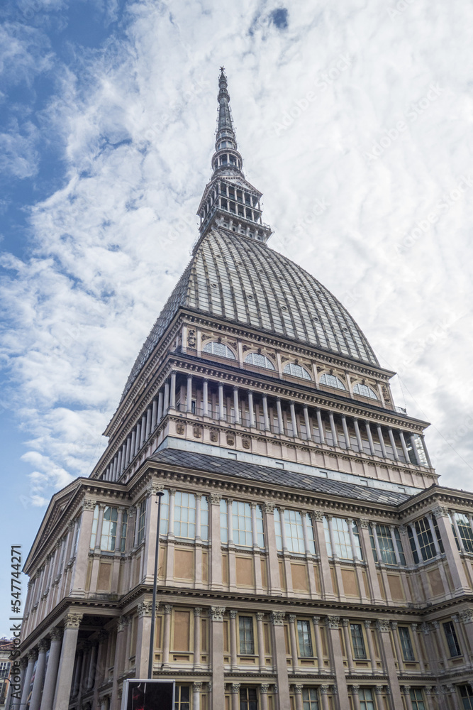 The beautiful Mole Antonelliana in Turin agains a blue sky