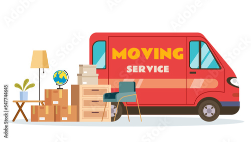 Delivery house truck service van furniture cargo concept. Vector graphic design illustration element