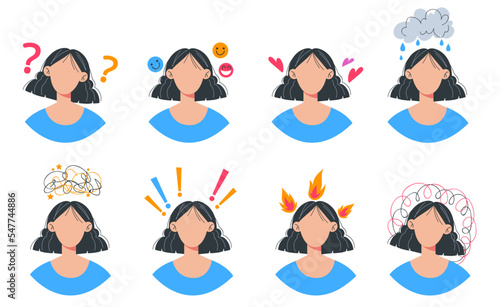 Avatar with empty face and different emotions character concept set. Vector graphic design illustration element